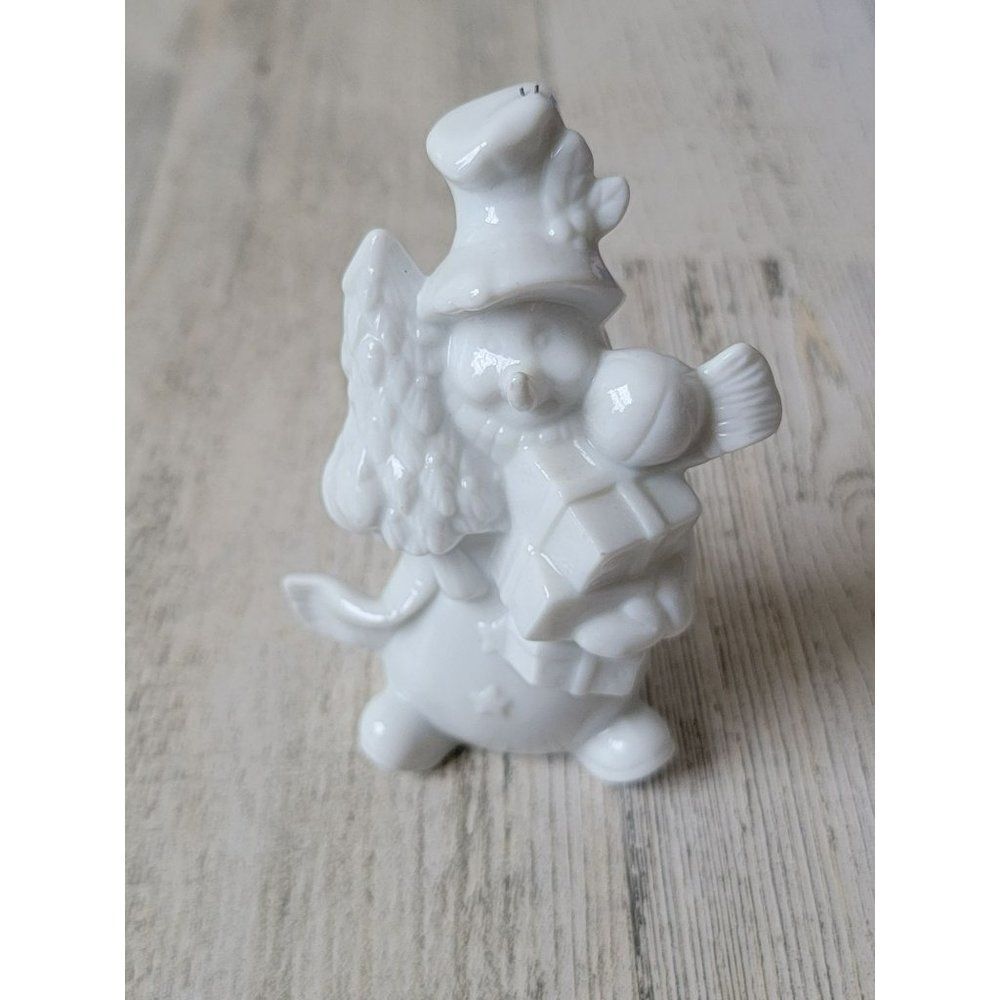 White ceramic pine tree snowman gift xmas figure‎